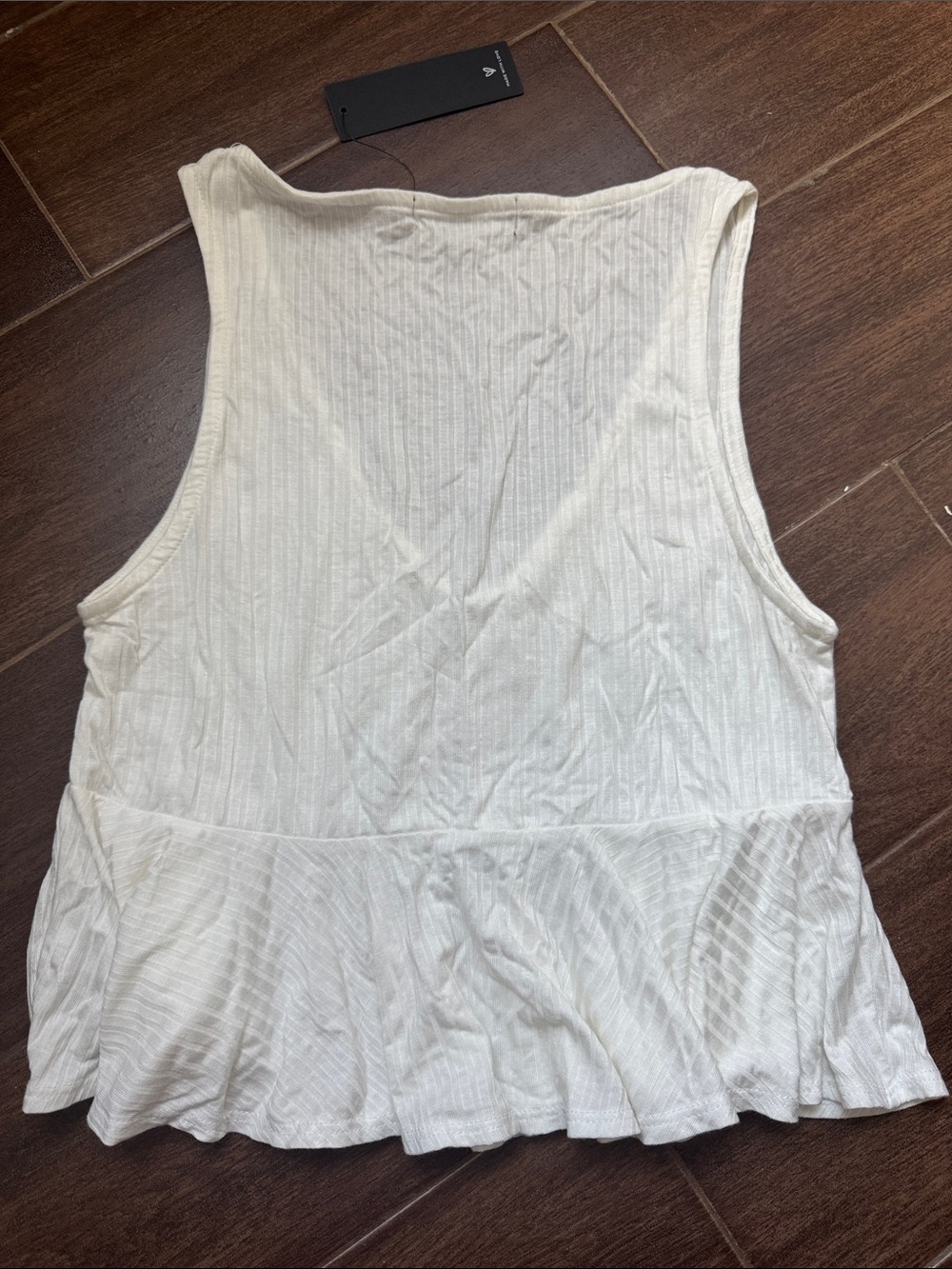 Lulu's Cream Ribbed V-Neck Peplum Tank - Picture 3 of 3